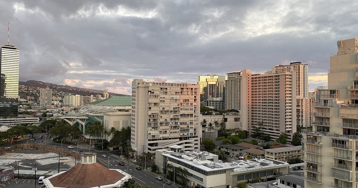 View over Honolulu, Hawaii, under clouds