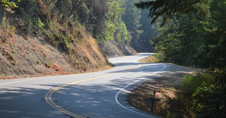 Highway 36 winding through the hills of Humboldt County