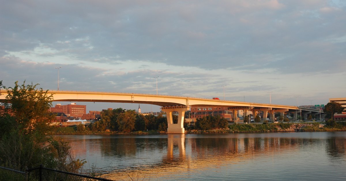 The Bob Michel Bridge in Peoria, Illinois, at sunset