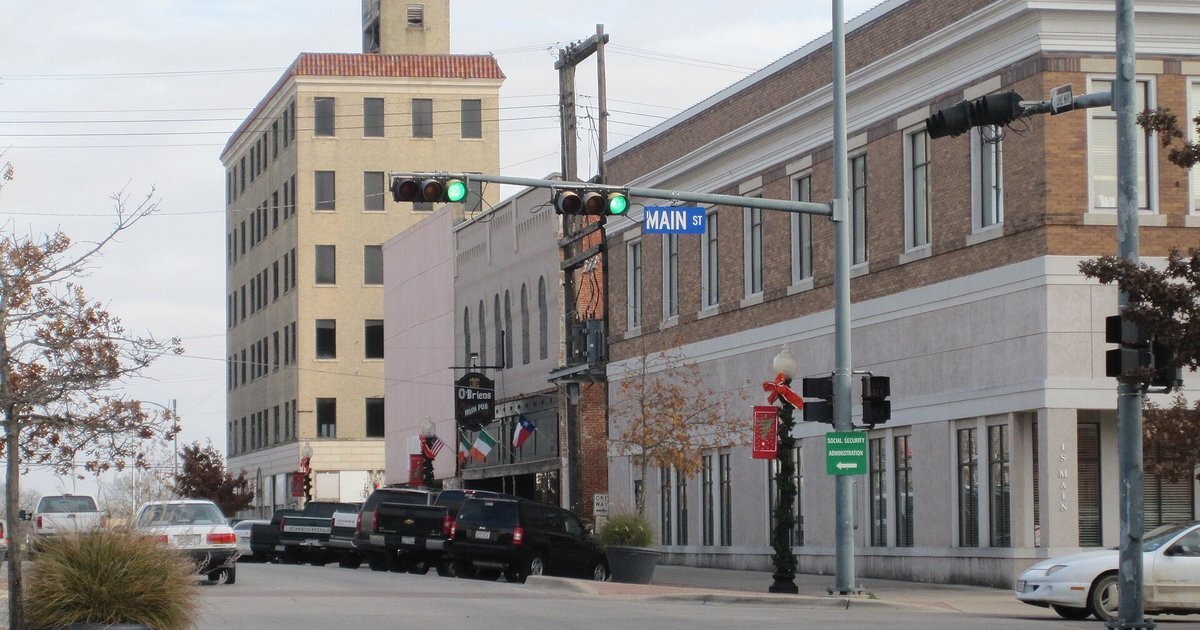 Historic buildings along Main Street in downtown Temple, Texas