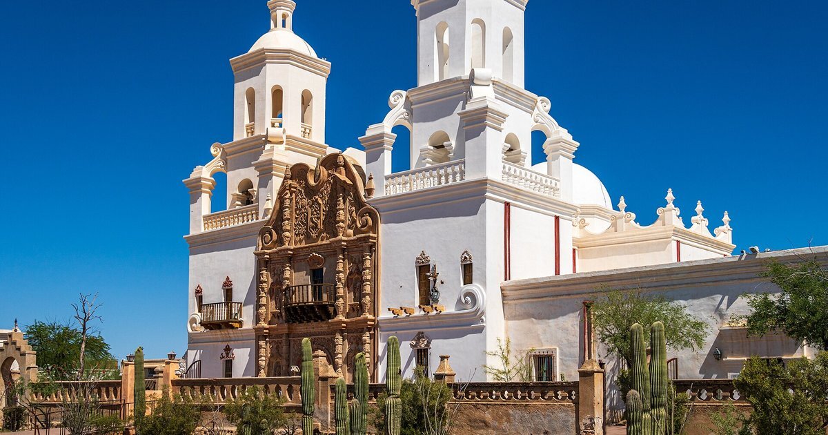 White towers of Mission San Xavier del Bac near Tucson