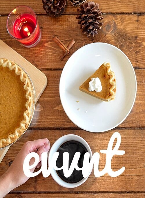 evvnt logo with pumpkin pie in the background