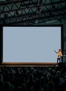 person presenting in front of large crowd