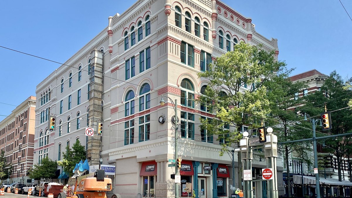 Historic buildings at Peabody Place and Main Street in downtown Memphis