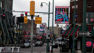 Beale Street in downtown Memphis with neon signs