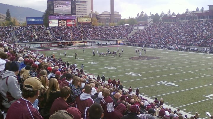 Fans fill the stands at Washington-Grizzly Stadium in Missoula during a Montana Grizzlies football game